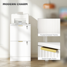 HOMCOM Filing Cabinet, Fluted Vertical File Cabinet with 2 Lockable Drawers and Hanging Rails, White - thumbnail 8