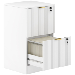 HOMCOM Filing Cabinet, Fluted Vertical File Cabinet with 2 Lockable Drawers and Hanging Rails, White - thumbnail 1