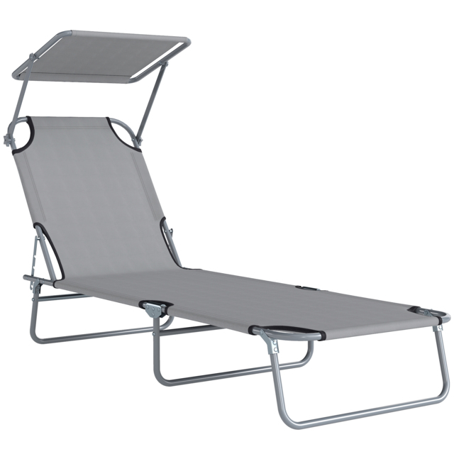 Outsunny Folding Recliner Chair with Adjustable Back and Sun Shade, Perfect for Outdoor Patio & Garden, Light Grey - Aosom UK - image 1