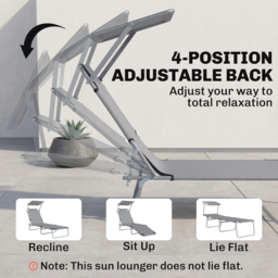 Outsunny Folding Recliner Chair with Adjustable Back and Sun Shade, Perfect for Outdoor Patio & Garden, Light Grey - Aosom UK - thumbnail 5