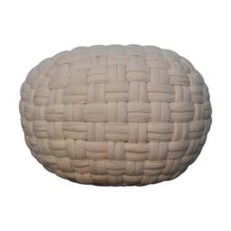Handcrafted Tube Pouffe with Pleated Design and Breathable Cotton Fabric, Futon with Delivered Fully Assembled, 48L x 48W x 36H cm, White - Aosom UK - thumbnail 2