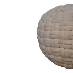 Handcrafted Tube Pouffe with Pleated Design and Breathable Cotton Fabric, Futon with Delivered Fully Assembled, 48L x 48W x 36H cm, White - Aosom UK - thumbnail 4