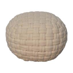 Handcrafted Tube Pouffe with Pleated Design and Breathable Cotton Fabric, Futon with Delivered Fully Assembled, 48L x 48W x 36H cm, White - Aosom UK - thumbnail 9