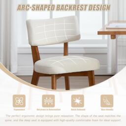 Stylish Mid-Century Dining Chairs with Ergonomic Backrest, Comfortable Upholstered Side Chairs for Dining Room, 47L x 54.5W x 77H cm, Beige - Aosom UK - thumbnail 6