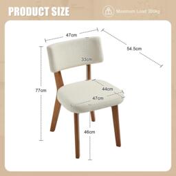 Stylish Mid-Century Dining Chairs with Ergonomic Backrest, Comfortable Upholstered Side Chairs for Dining Room, 47L x 54.5W x 77H cm, Beige - Aosom UK - thumbnail 3