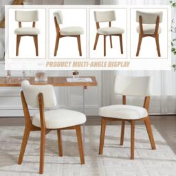 Stylish Mid-Century Dining Chairs with Ergonomic Backrest, Comfortable Upholstered Side Chairs for Dining Room, 47L x 54.5W x 77H cm, Beige - Aosom UK - thumbnail 7