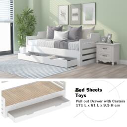 Extendable Sofa Bed with Pull-Out Trundle, Sleeping Sofa with Storage Drawer for Living Room, Bedroom, 194L x 180W x 66H cm, White - Aosom.UK - thumbnail 5