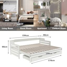 Extendable Sofa Bed with Pull-Out Trundle, Sleeping Sofa with Storage Drawer for Living Room, Bedroom, 194L x 180W x 66H cm, White - Aosom.UK - thumbnail 4