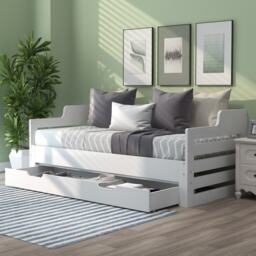 Extendable Sofa Bed with Pull-Out Trundle, Sleeping Sofa with Storage Drawer for Living Room, Bedroom, 194L x 180W x 66H cm, White - Aosom.UK - thumbnail 7