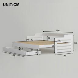 Extendable Sofa Bed with Pull-Out Trundle, Sleeping Sofa with Storage Drawer for Living Room, Bedroom, 194L x 180W x 66H cm, White - Aosom.UK - thumbnail 3