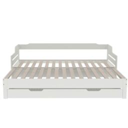 Extendable Sofa Bed with Pull-Out Trundle, Sleeping Sofa with Storage Drawer for Living Room, Bedroom, 194L x 180W x 66H cm, White - Aosom.UK - thumbnail 2