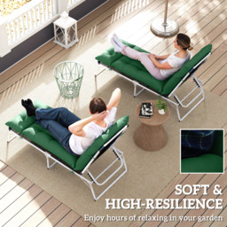 Outsunny Set of Two 190 x 56cm Sun Lounger Cushions - Green - thumbnail 5