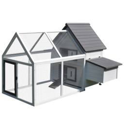 PawHut Wood Chicken Coop Pet Poultry Chicken House Backyard with Nesting Box Ramp Run, 166 x 124 x 112cm - Aosom UK