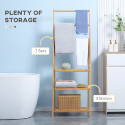 Kleankin Bamboo Towel Stand Freestanding with 3 Rails & 3 Shelves, Foldable Towel Holder for Bathroom, Space-Efficient - Aosom UK - thumbnail 4