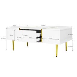 Morden Coffee Table with 2 Drawers, Easy Cleaning, Practical Storage, High-gloss Sofa Table for Living Room, 100L x 60W x 41.5H cm, White - Aosom UK - thumbnail 3