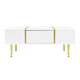 Morden Coffee Table with 2 Drawers, Easy Cleaning, Practical Storage, High-gloss Sofa Table for Living Room, 100L x 60W x 41.5H cm, White - Aosom UK - thumbnail 2