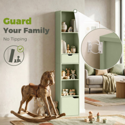HOMCOM 6-Tier Bookcase, Tall Narrow Bookshelf with Drawer and Door - Green - thumbnail 6