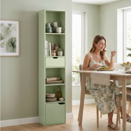 HOMCOM 6-Tier Bookcase, Tall Narrow Bookshelf with Drawer and Door - Green - thumbnail 8