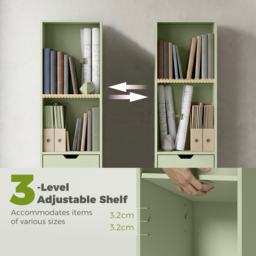 HOMCOM 6-Tier Bookcase, Tall Narrow Bookshelf with Drawer and Door - Green - thumbnail 5