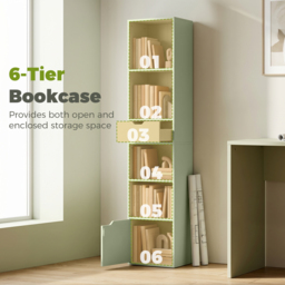 HOMCOM 6-Tier Bookcase, Tall Narrow Bookshelf with Drawer and Door - Green - thumbnail 4