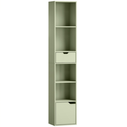 HOMCOM 6-Tier Bookcase, Tall Narrow Bookshelf with Drawer and Door - Green