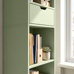 HOMCOM 6-Tier Bookcase, Tall Narrow Bookshelf with Drawer and Door - Green - thumbnail 9