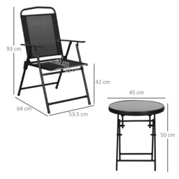 Outsunny Three-Piece Garden Seat Set, with Glass-Top Table - Black - thumbnail 3