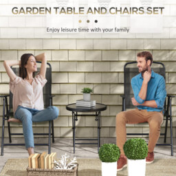 Outsunny Three-Piece Garden Seat Set, with Glass-Top Table - Black - thumbnail 4