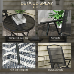 Outsunny Three-Piece Garden Seat Set, with Glass-Top Table - Black - thumbnail 7
