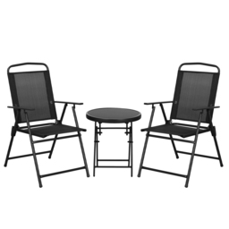 Outsunny Three-Piece Garden Seat Set, with Glass-Top Table - Black - thumbnail 1