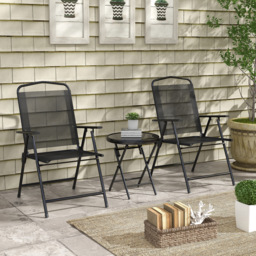 Outsunny Three-Piece Garden Seat Set, with Glass-Top Table - Black - thumbnail 2