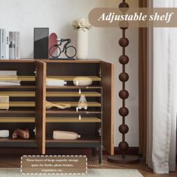 Mid-Century Sideboard with 3D Wave Design and Steel Legs, Versatile Cabinet with 3 Doors, Adjustable Shelves, 150L x 40W x 80H cm, Natural - Aosom UK - thumbnail 5