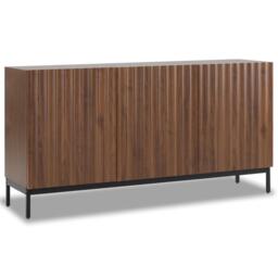 Mid-Century Sideboard with 3D Wave Design and Steel Legs, Versatile Cabinet with 3 Doors, Adjustable Shelves, 150L x 40W x 80H cm, Natural - Aosom UK - thumbnail 2