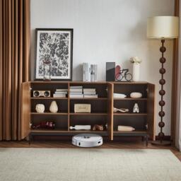 Mid-Century Sideboard with 3D Wave Design and Steel Legs, Versatile Cabinet with 3 Doors, Adjustable Shelves, 150L x 40W x 80H cm, Natural - Aosom UK - thumbnail 1
