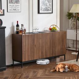 Mid-Century Sideboard with 3D Wave Design and Steel Legs, Versatile Cabinet with 3 Doors, Adjustable Shelves, 150L x 40W x 80H cm, Natural - Aosom UK - thumbnail 7