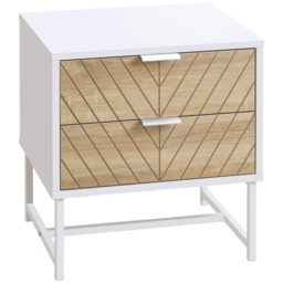 HOMCOM Contemporary Bedside Cabinet: White & Oak Nightstand with 2 Drawers, Metal Frame, Sofa Side Table - Aosom UK - thumbnail 1