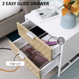 HOMCOM Contemporary Bedside Cabinet: White & Oak Nightstand with 2 Drawers, Metal Frame, Sofa Side Table - Aosom UK - thumbnail 5