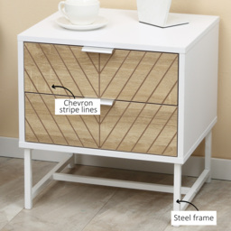 HOMCOM Contemporary Bedside Cabinet: White & Oak Nightstand with 2 Drawers, Metal Frame, Sofa Side Table - Aosom UK - thumbnail 6