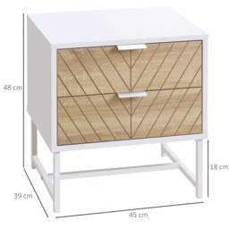 HOMCOM Contemporary Bedside Cabinet: White & Oak Nightstand with 2 Drawers, Metal Frame, Sofa Side Table - Aosom UK - thumbnail 3
