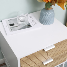 HOMCOM Contemporary Bedside Cabinet: White & Oak Nightstand with 2 Drawers, Metal Frame, Sofa Side Table - Aosom UK - thumbnail 9