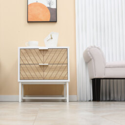 HOMCOM Contemporary Bedside Cabinet: White & Oak Nightstand with 2 Drawers, Metal Frame, Sofa Side Table - Aosom UK - thumbnail 7