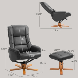 HOMCOM Rocking Recliner Chair with Footstool, PU Leather Recliner Armchair with Wood Base, Upholstered Reclining Chair for Living Room Bedroom, Black - thumbnail 3