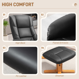 HOMCOM Rocking Recliner Chair with Footstool, PU Leather Recliner Armchair with Wood Base, Upholstered Reclining Chair for Living Room Bedroom, Black - thumbnail 6