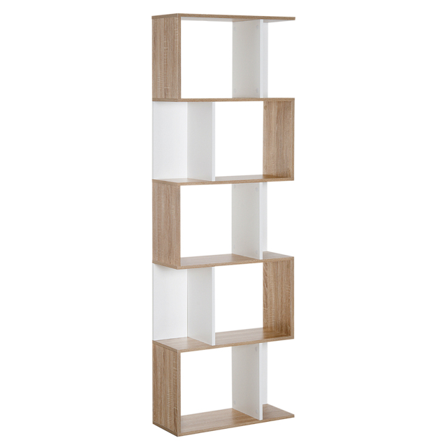 HOMCOM 5-tier Bookcase Storage Display Shelving S Shape design Unit Divider White - Aosom UK - image 1