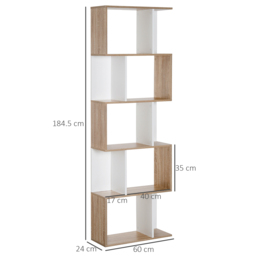 HOMCOM 5-tier Bookcase Storage Display Shelving S Shape design Unit Divider White - Aosom UK - thumbnail 3