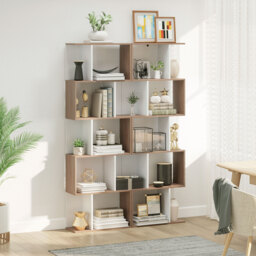 HOMCOM 5-tier Bookcase Storage Display Shelving S Shape design Unit Divider White - Aosom UK - thumbnail 4