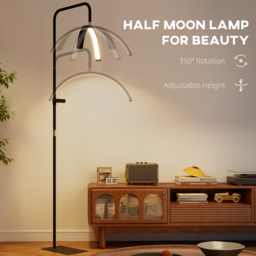 HOMCOM Half Moon Lash Light, Beauty Floor Lamp with 350° Rotatable Head, 7 Colour Temperature and Phone Holder, Dimmable Standing Lamp for Eyelash Extension, Tattoo, Nails, Skincare, Black - thumbnail 4