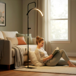 HOMCOM Half Moon Lash Light, Beauty Floor Lamp with 350° Rotatable Head, 7 Colour Temperature and Phone Holder, Dimmable Standing Lamp for Eyelash Extension, Tattoo, Nails, Skincare, Black - thumbnail 9