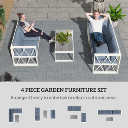 Outsunny 4-Piece Garden Corner Sofa Set with 5-Level Adjustable Lounger L Shaped Garden Furniture with 550g/㎡ Texteline Base - Grey - Aosom UK - thumbnail 4