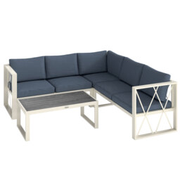 Outsunny 4-Piece Garden Corner Sofa Set with 5-Level Adjustable Lounger L Shaped Garden Furniture with 550g/㎡ Texteline Base - Grey - Aosom UK - thumbnail 1